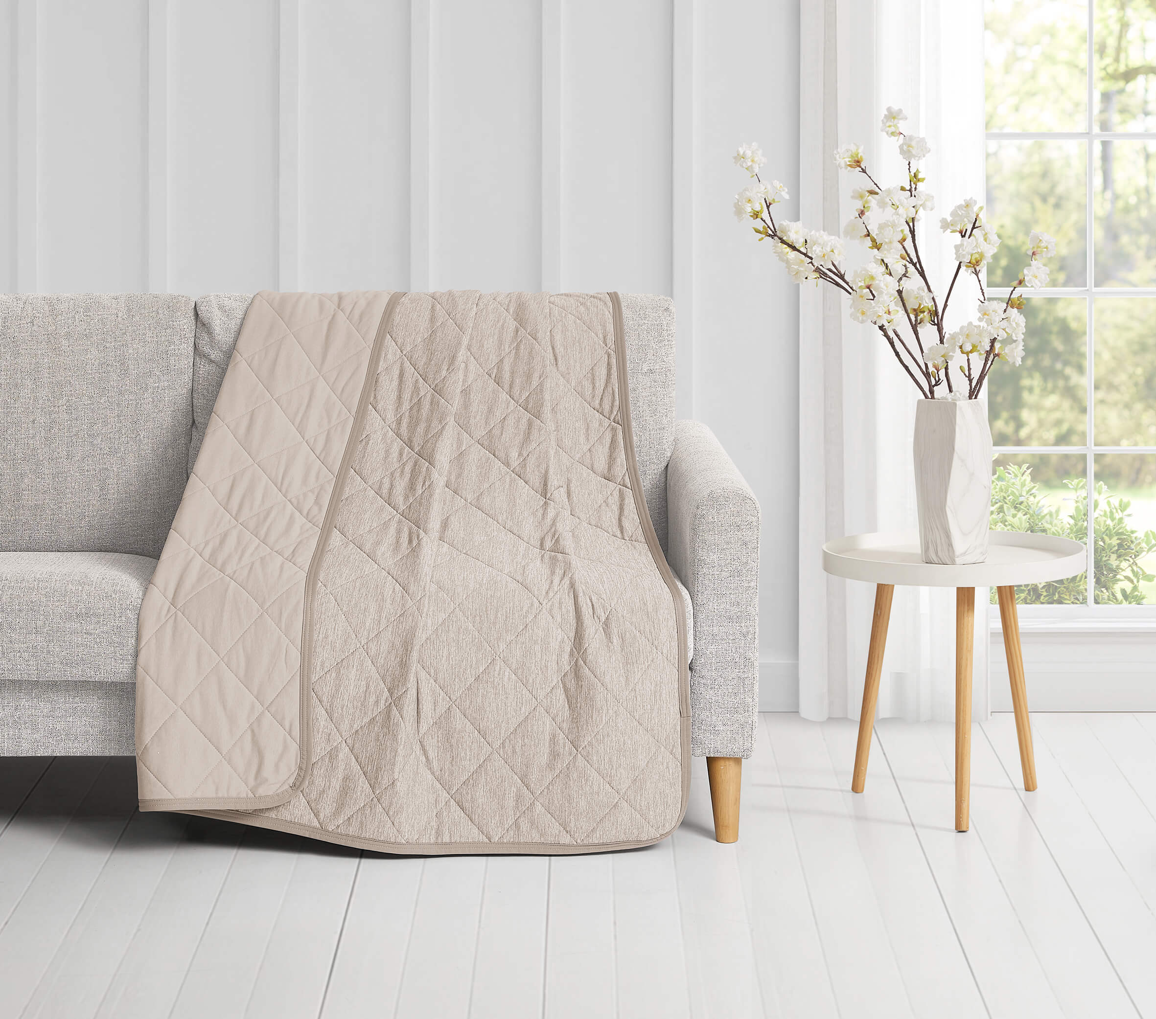 The Honest Label Cooling Throw in Beige with beige tones throw blanket product view