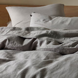 The Honest Label Pure Linen European Pillowcase in Light Grey with grey tones pillowcase close up detail THL product image 1