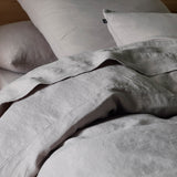 The Honest Label Pure Linen Standard Pillowcase (2 Pack) in Light Grey with grey tones pillowcase close up detail THL product image 4