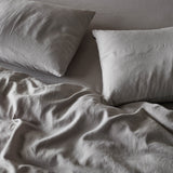 The Honest Label Pure Linen Standard Pillowcase (2 Pack) in Light Grey with grey tones pillowcase close up detail THL product image 2