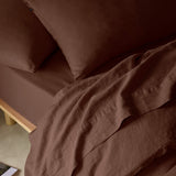 The Honest Label Pure Linen Fitted Sheet in Cacao with brown tones fitted sheet product view THL product image 2