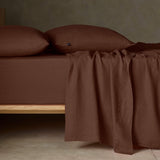 The Honest Label Pure Linen Fitted Sheet in Cacao with brown tones fitted sheet product view THL product image 1