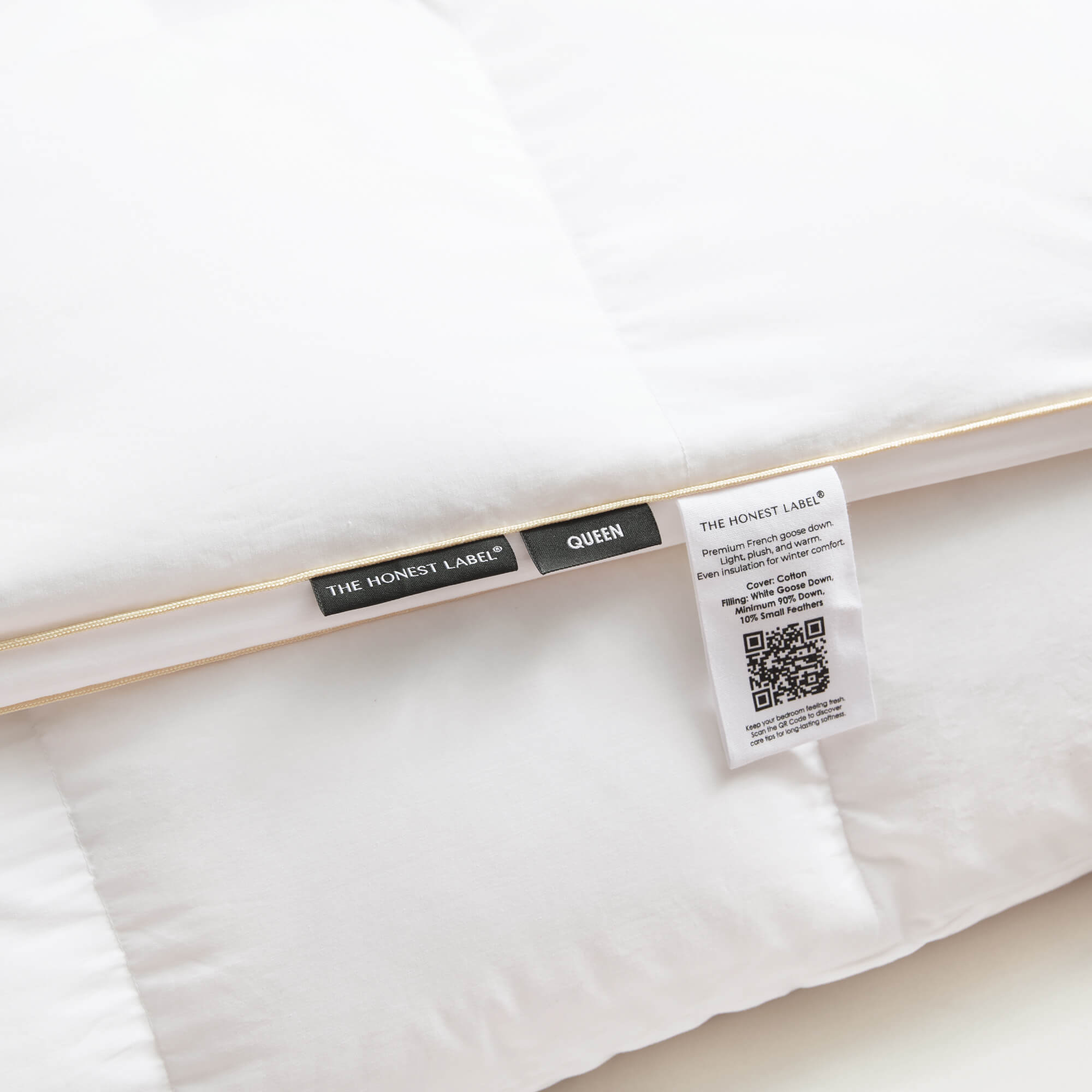 The Honest Label Chamonix Luxury French 90/10 Goose Down Quilt home bedding styled bedroom view THL product image 3