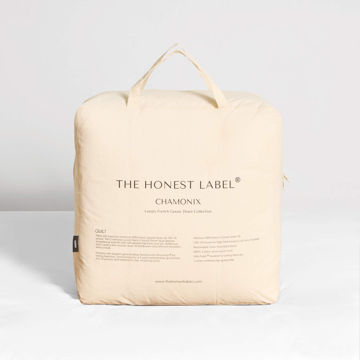 The Honest Label Chamonix Luxury French 90/10 Goose Down Quilt home bedding styled bedroom view THL product image 6