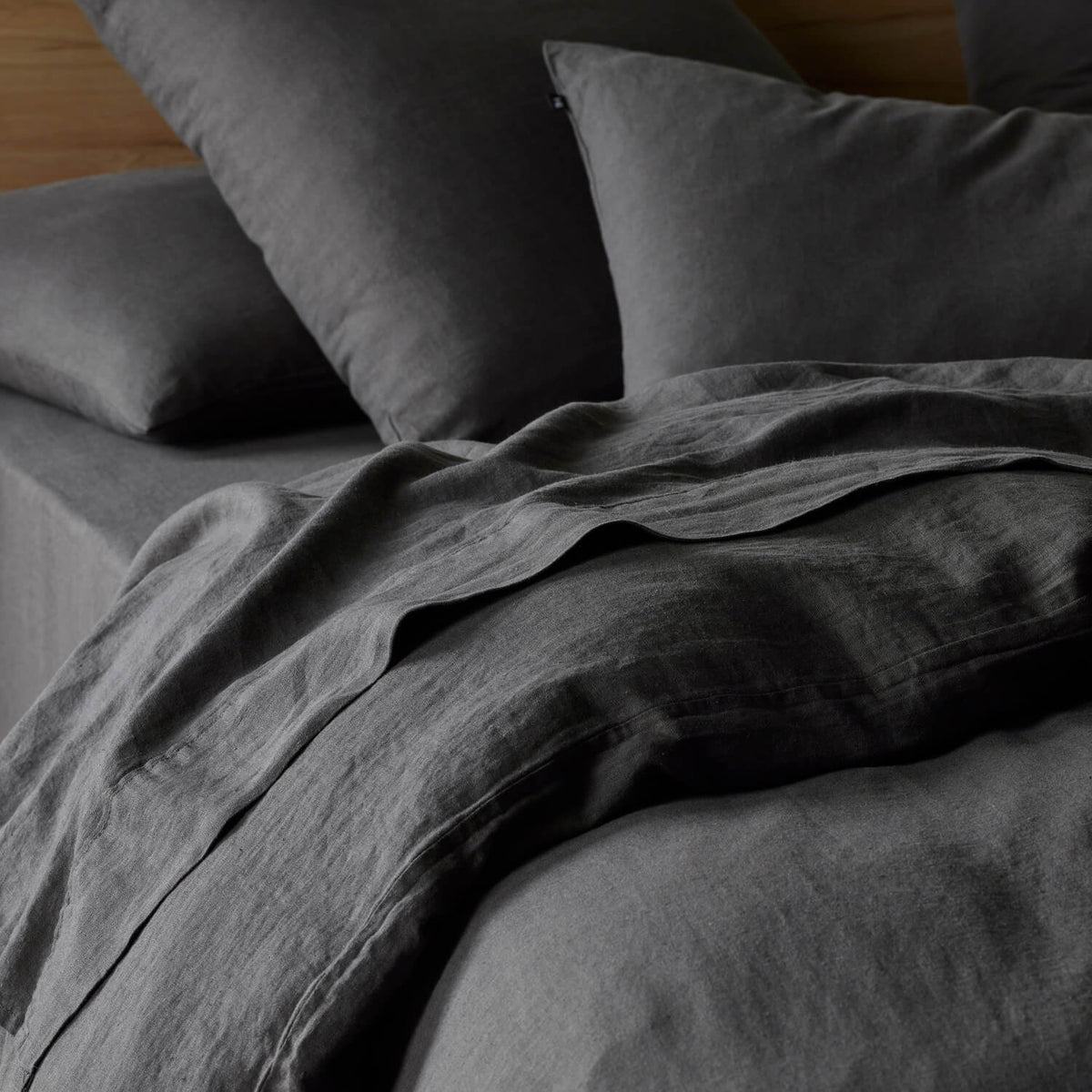 The Honest Label Pure Linen European Pillowcase in Charcoal with grey tones pillowcase product view THL product image 4