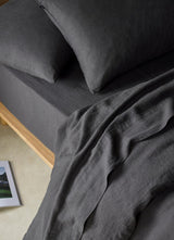 The Honest Label Pure Linen Fitted Sheet in Charcoal with grey tones fitted sheet product view THL product image 2