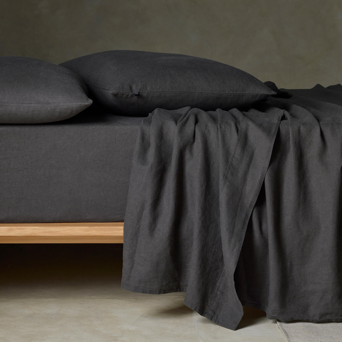 The Honest Label Pure Linen European Pillowcase in Charcoal with grey tones pillowcase product view THL product image 3