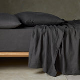 The Honest Label Pure Linen Fitted Sheet in Charcoal with grey tones fitted sheet product view THL product image 3