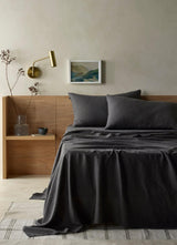 The Honest Label Pure Linen Standard Pillowcase (2 Pack) in Charcoal with grey tones pillowcase product view THL product image 5