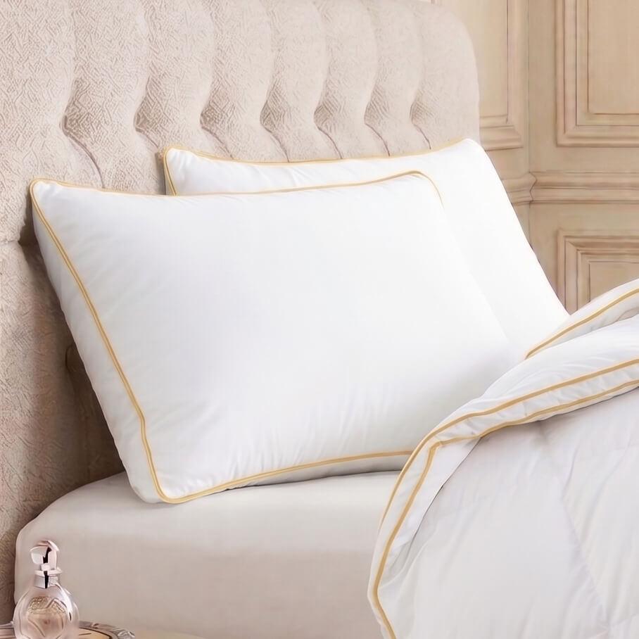 The Honest Label Chamonix Luxury French 90/10 Goose Down Pillow pillowcase lifestyle view THL product image 1
