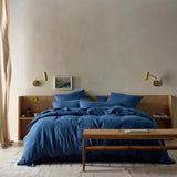 The Honest Label Pure Linen European Pillowcase in Ocean Blue with blue tones pillowcase product view THL product image 2