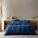 The Honest Label Pure Linen Standard Pillowcase (2 Pack) in Ocean Blue with blue tones pillowcase styled option view