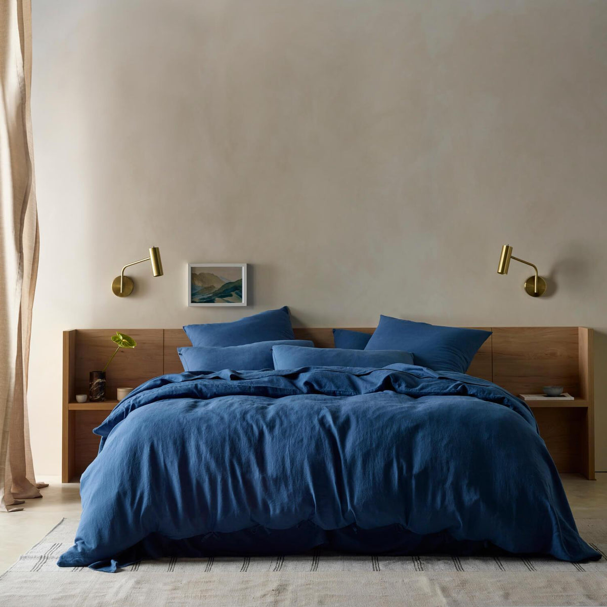 The Honest Label Pure Linen Standard Pillowcase (2 Pack) in Ocean Blue with blue tones pillowcase styled option view