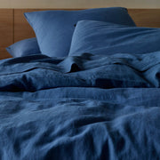 The Honest Label Pure Linen European Pillowcase in Ocean Blue with blue tones pillowcase close up detail THL product image 1