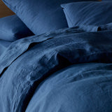 The Honest Label Pure Linen Standard Pillowcase (2 Pack) in Ocean Blue with blue tones pillowcase close up detail THL product image 3