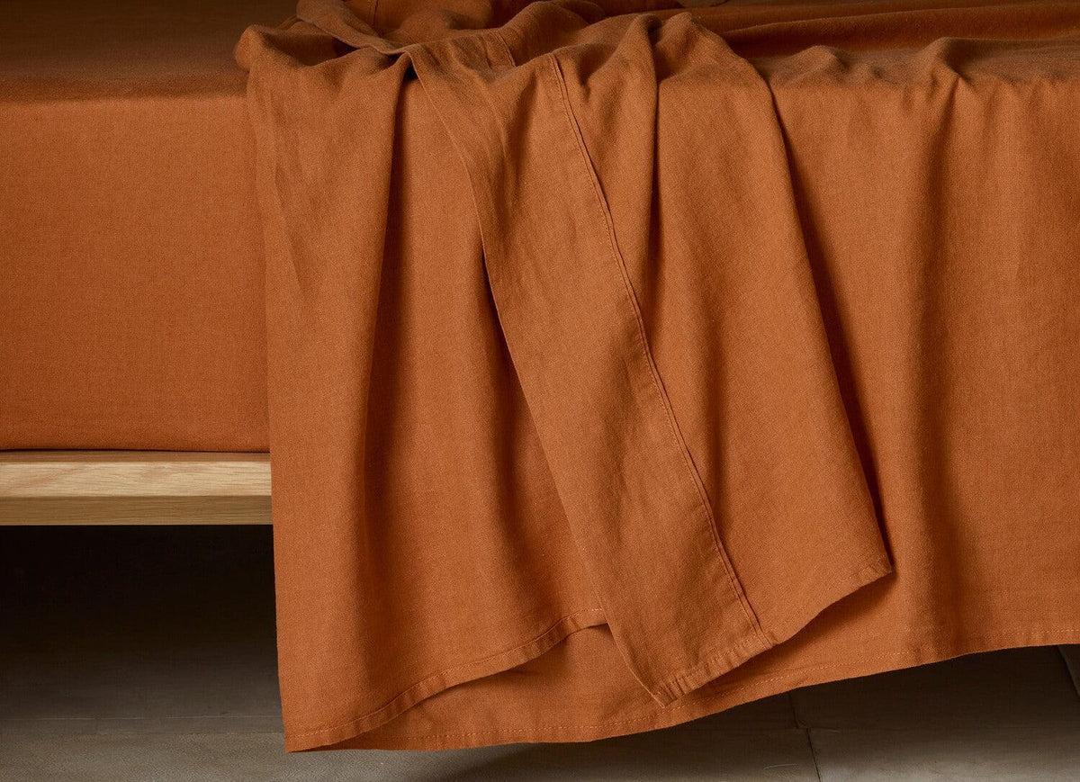 The Honest Label Pure Linen Flat Sheet in Red Earth with red tones flat sheet product view THL product image 1
