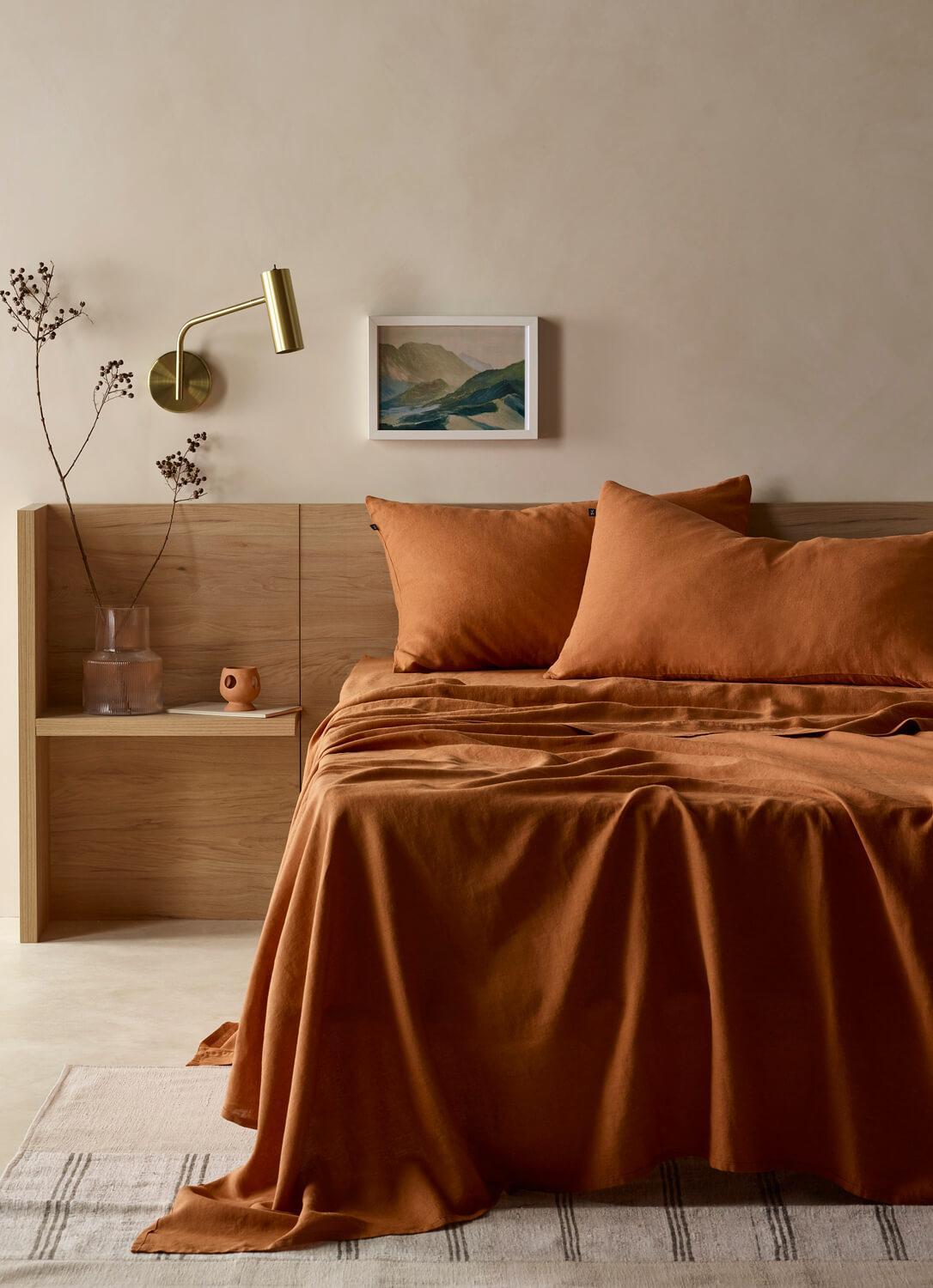 The Honest Label Pure Linen Standard Pillowcase (2 Pack) in Red Earth with red tones pillowcase product view THL product image 5