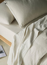 The Honest Label Pure Linen Fitted Sheet in Flax with beige tones fitted sheet product view THL product image 2