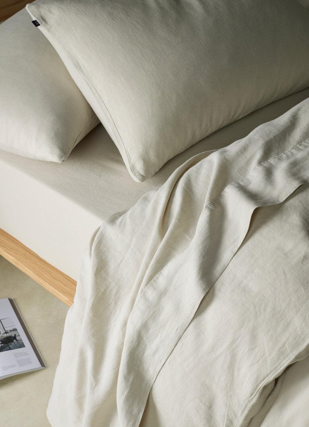 The Honest Label Pure Linen Standard Pillowcase (2 Pack) in Flax with beige tones pillowcase product view THL product image 4
