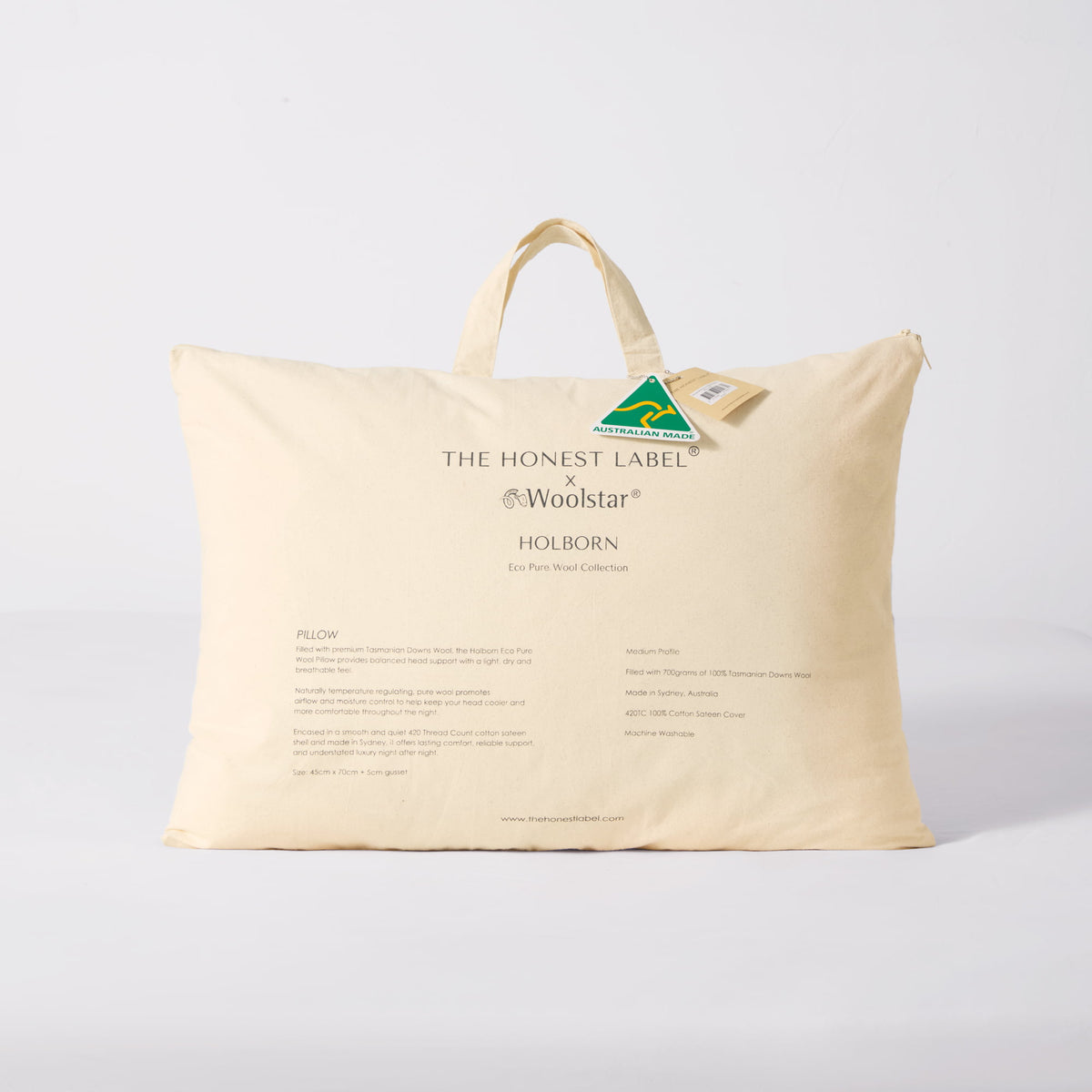The Honest Label Holborn Eco Pure Wool Pillow (Medium Profile) pillowcase lifestyle view THL product image 3
