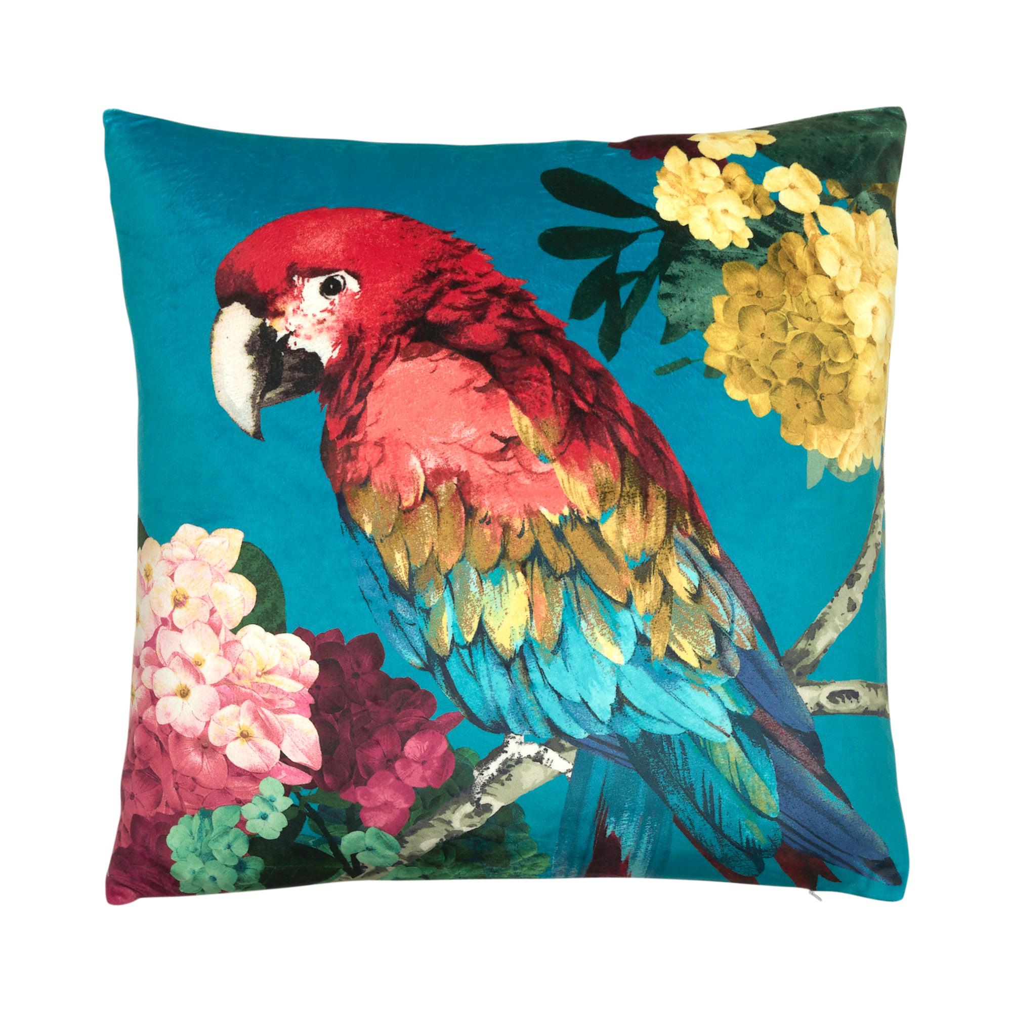 Chintz Parrot Square 50x50cm Velvet Cushion Cover