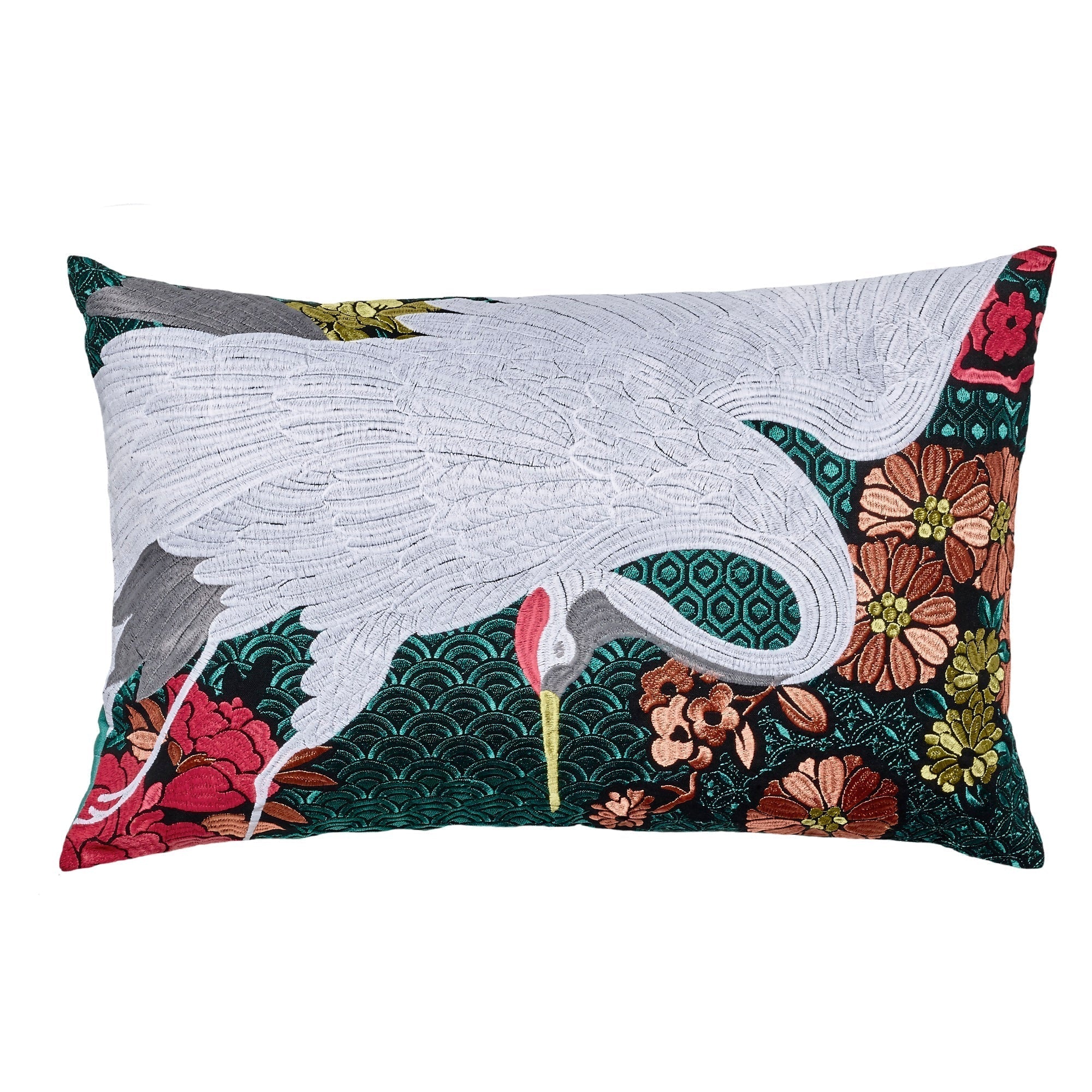 Crane Rectangle 55x35cm Embroidered Cushion Cover