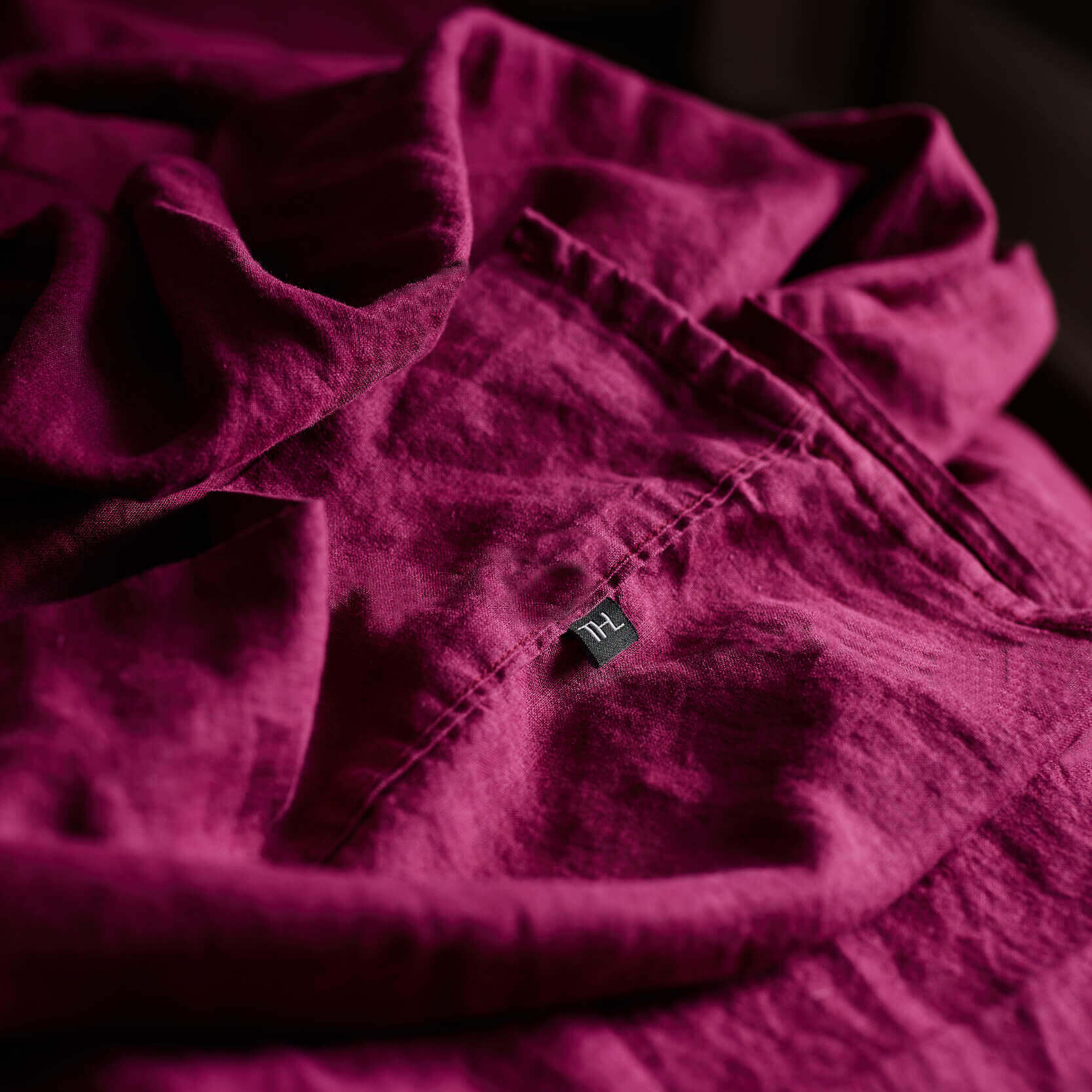 The Honest Label Pure Linen Flat Sheet in Magenta with pink tones flat sheet product view THL product image 3