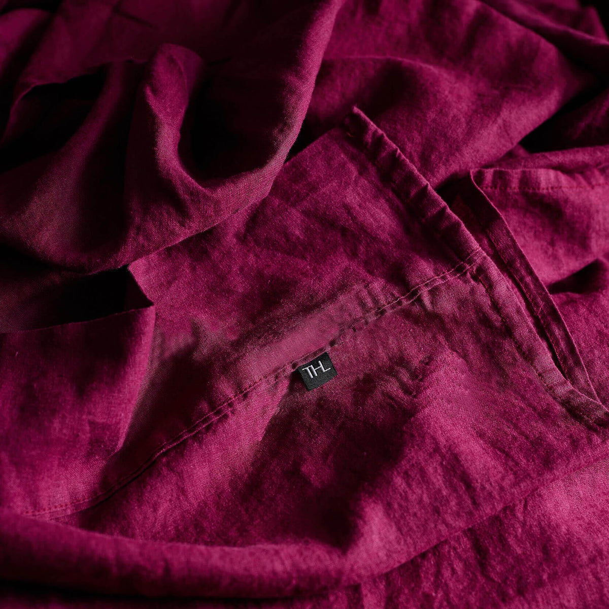 The Honest Label Pure Linen Flat Sheet in Magenta with pink tones flat sheet product view THL product image 2