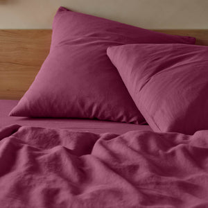 アイドル [MINYYUNY] Honest Label Color Magenta Linen Sheets | 100% Pure French Flax Linen |The Honest Label