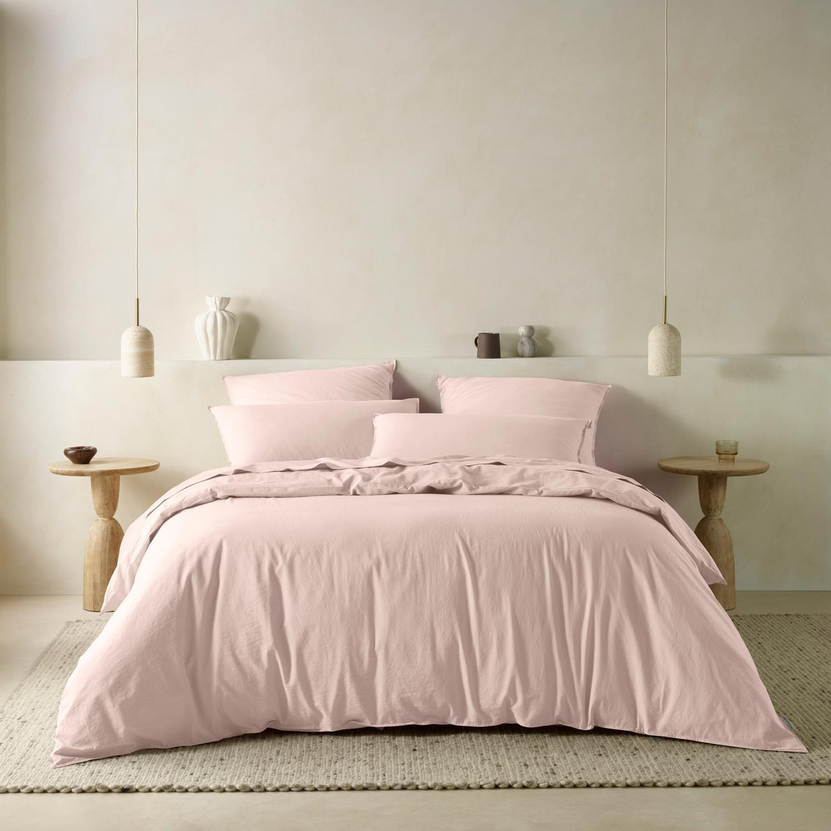 The Honest Label washed cotton bedding in Blush, front view