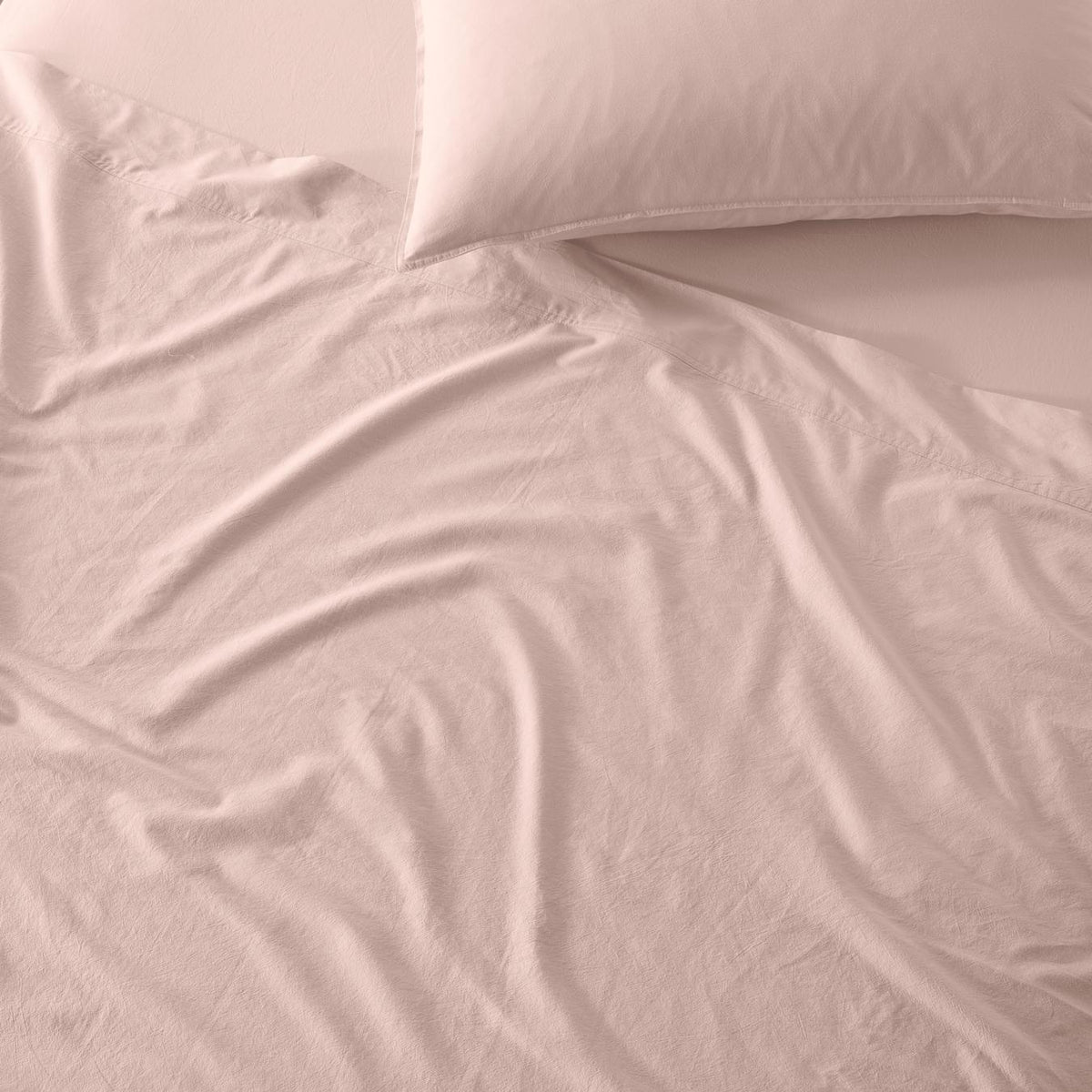The Honest Label washed cotton bedding in Blush, alternate detail view