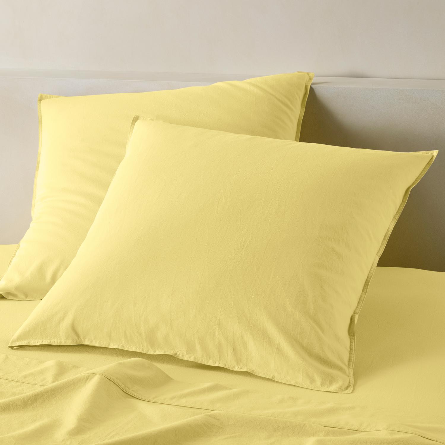 The Honest Label Washed Cotton European Pillowcase in Butter with yellow tones pillowcase product view THL product image 1