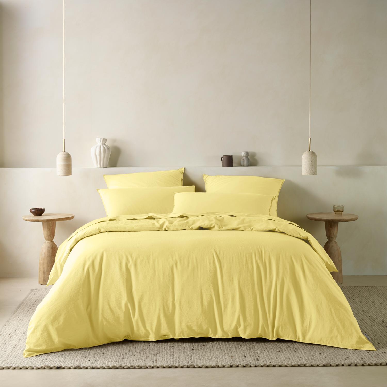 The Honest Label washed cotton bedding in Butter, front view