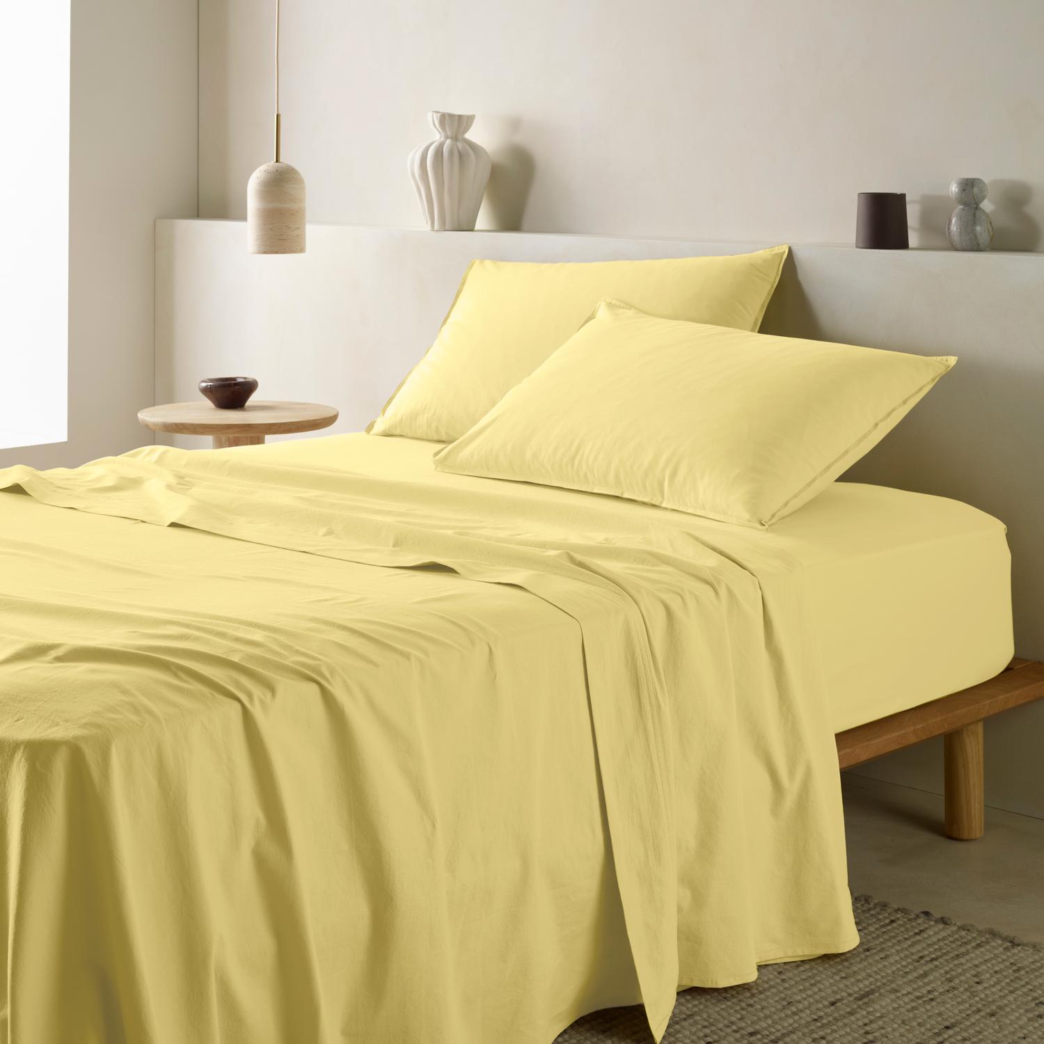 The Honest Label washed cotton bedding in Butter, product detail view