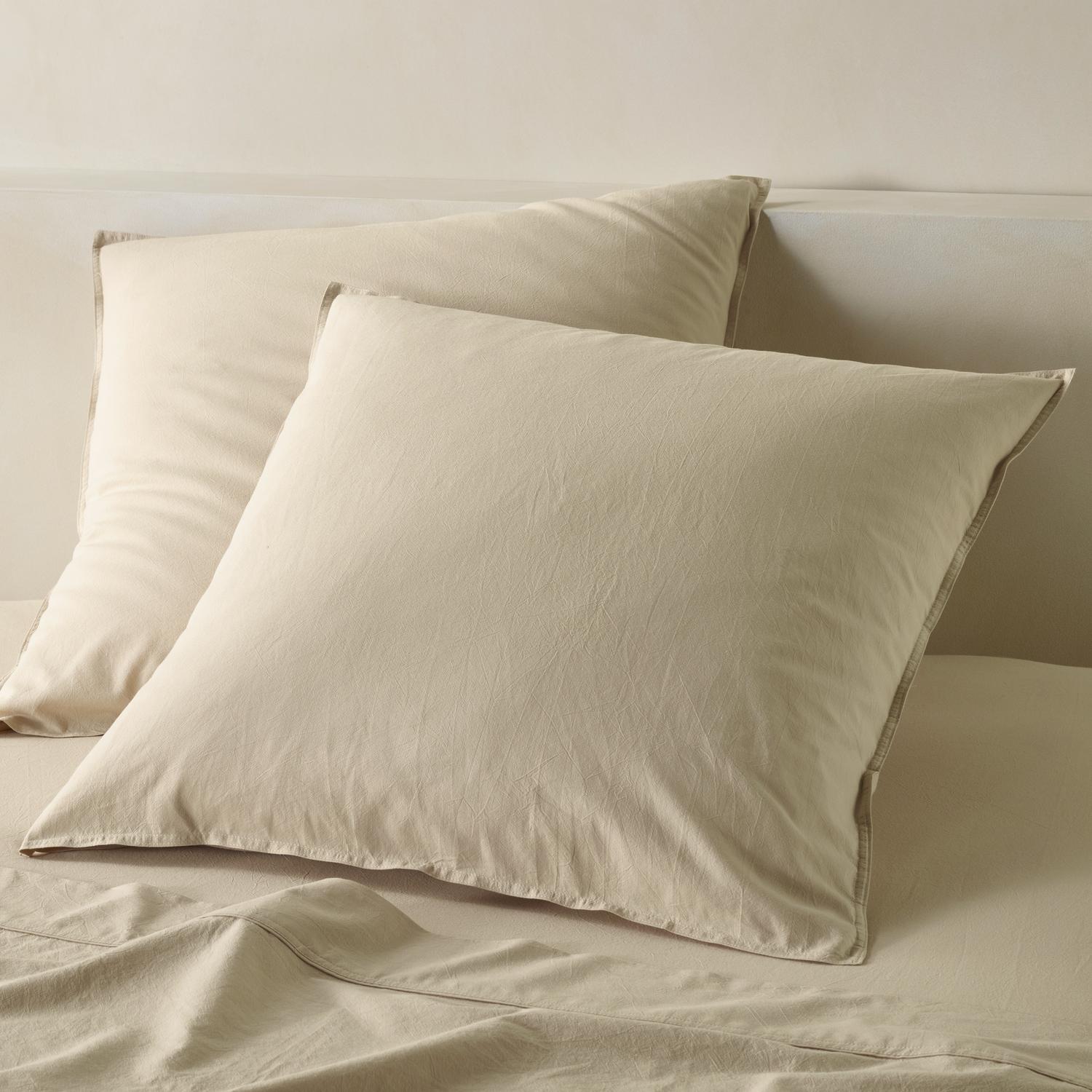 The Honest Label Washed Cotton European Pillowcase in Flax with beige tones pillowcase product view THL product image 1