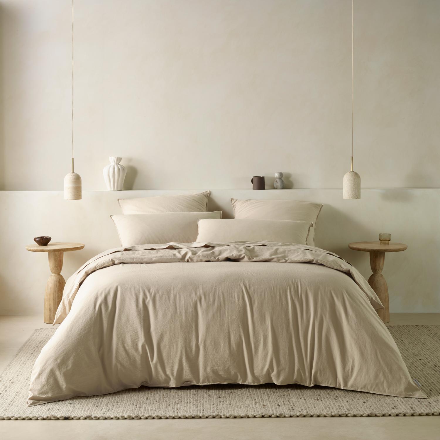 The Honest Label washed cotton bedding in Flax, front view