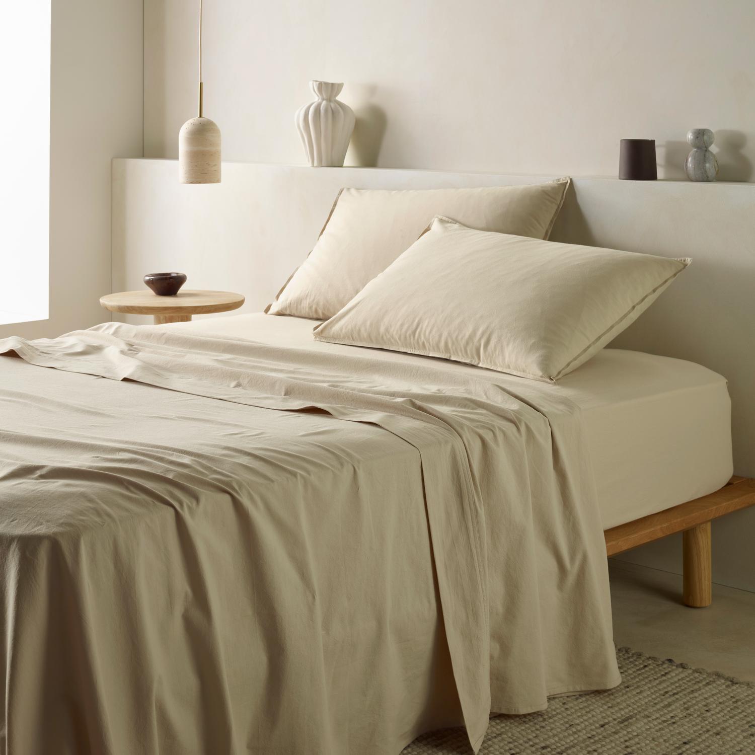 The Honest Label washed cotton bedding in Flax, product detail view