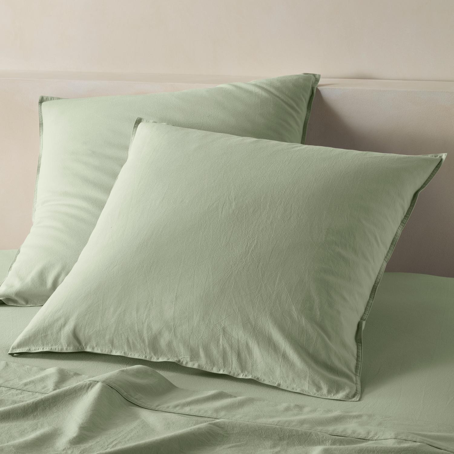 The Honest Label Washed Cotton European Pillowcase in Sage with green tones pillowcase product view THL product image 1