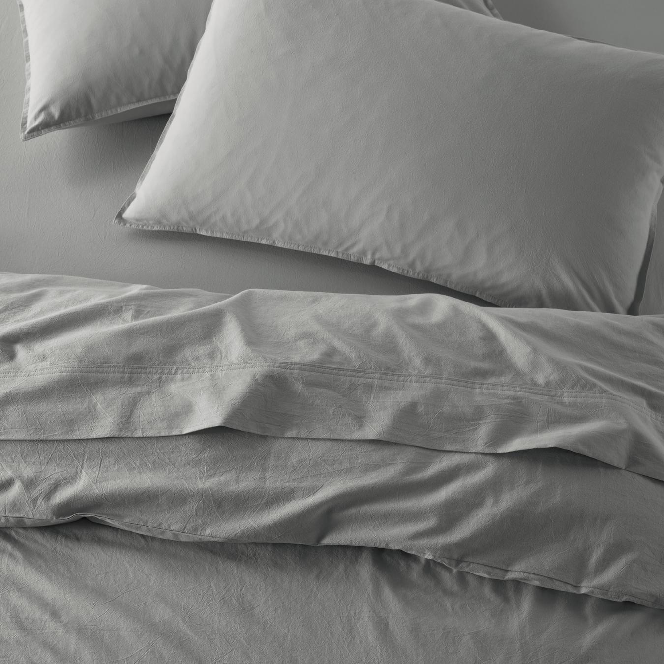 The Honest Label washed cotton bedding in Slate, overhead view
