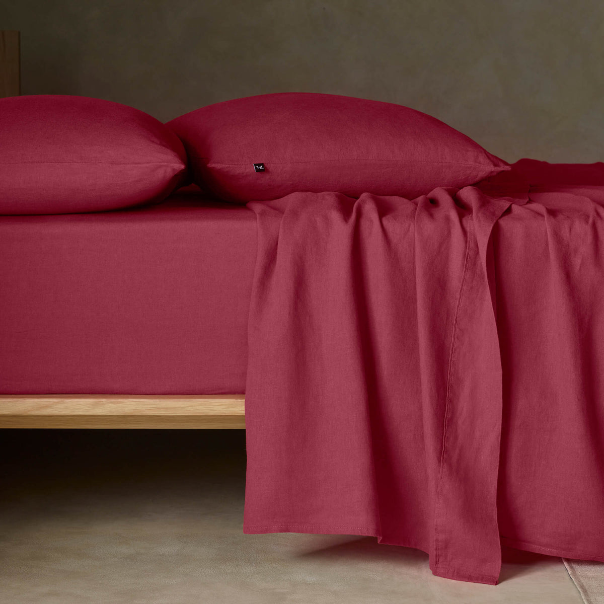 The Honest Label Pure Linen Bedding - Shiraz with purple tones fitted sheet product view THL product image 3