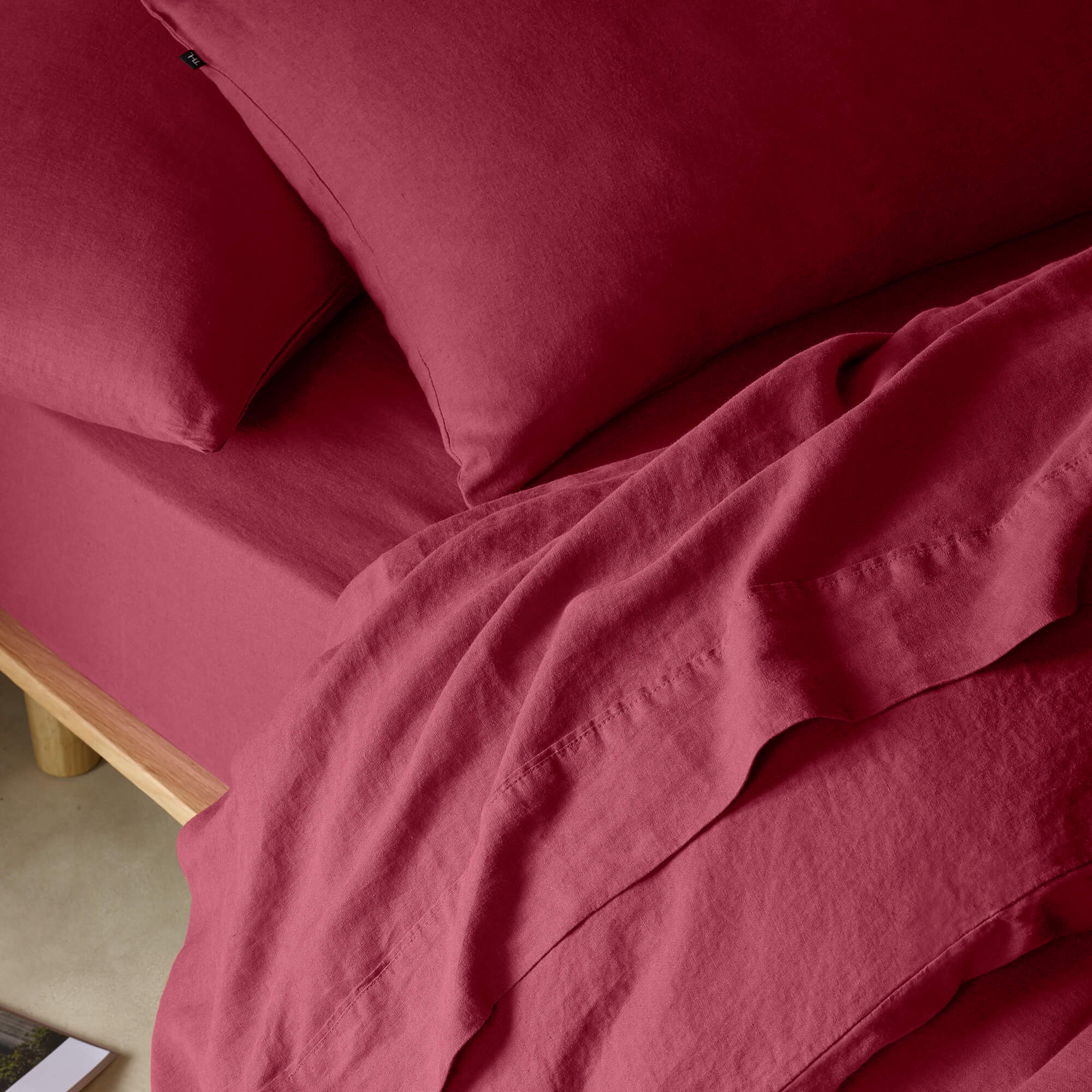 The Honest Label Pure Linen Bedding - Shiraz with purple tones fitted sheet product view THL product image 2