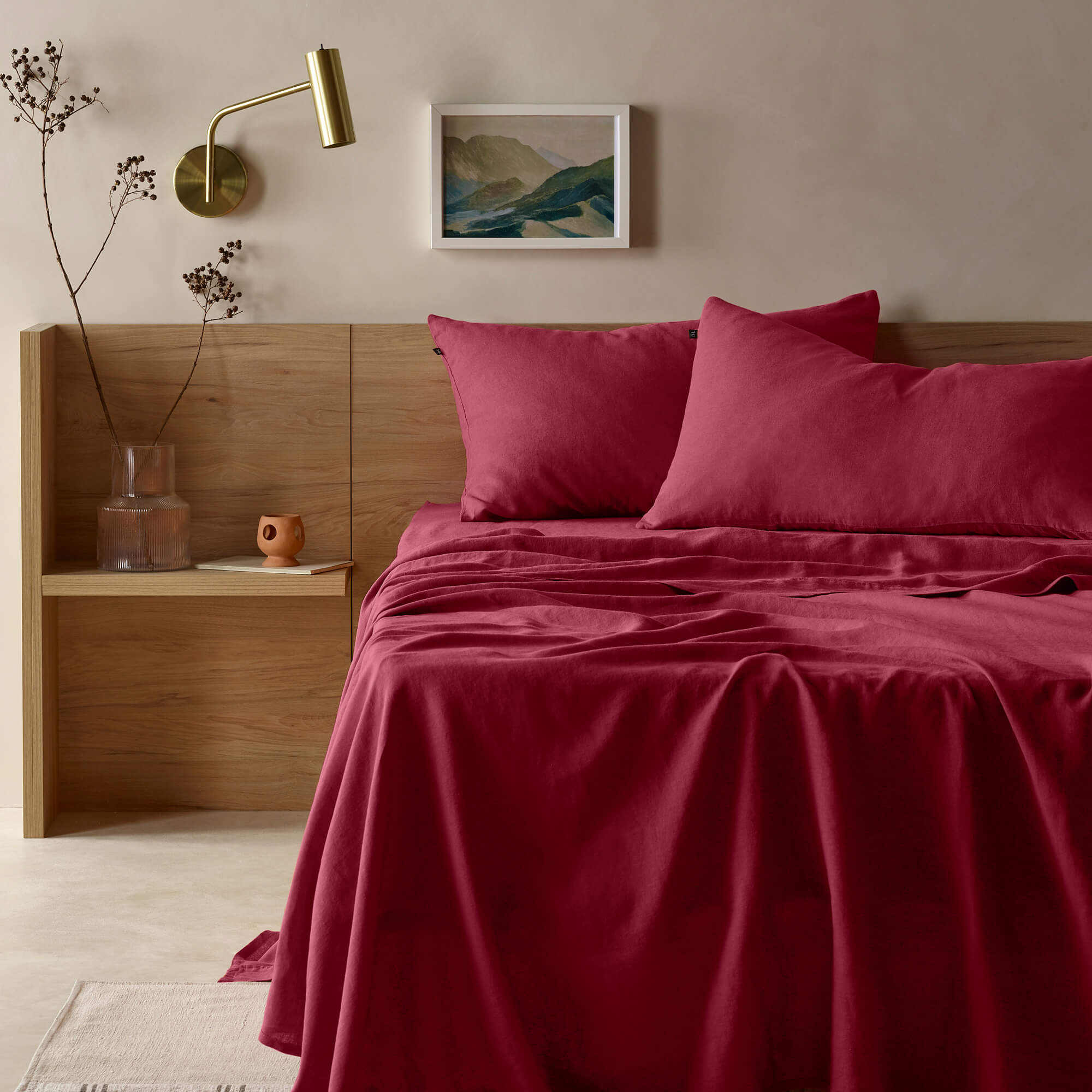 The Honest Label Pure Linen Bedding - Shiraz with purple tones flat sheet product view THL product image 2