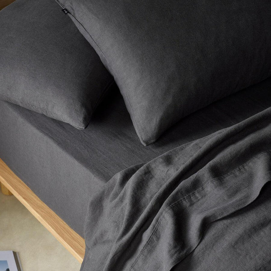 The Honest Label Pure Linen Quilt Cover Set Incl Pillowcases in Charcoal with grey tones pillowcase product view THL product image 2