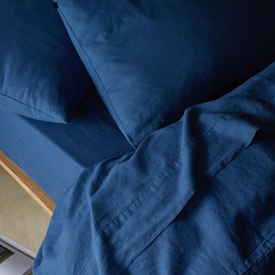 The Honest Label Pure Linen Quilt Cover Set Incl Pillowcases in Ocean Blue with blue tones pillowcase product view