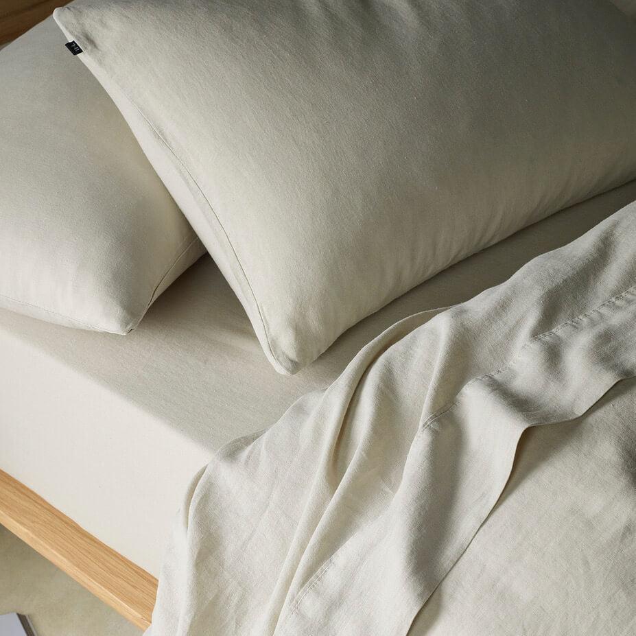The Honest Label Pure Linen Quilt Cover Set Incl Pillowcases in Flax with beige tones pillowcase product view THL product image 2