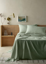 The Honest Label Pure Linen Standard Pillowcase (2 Pack) in Sage with green tones pillowcase product view THL product image 2