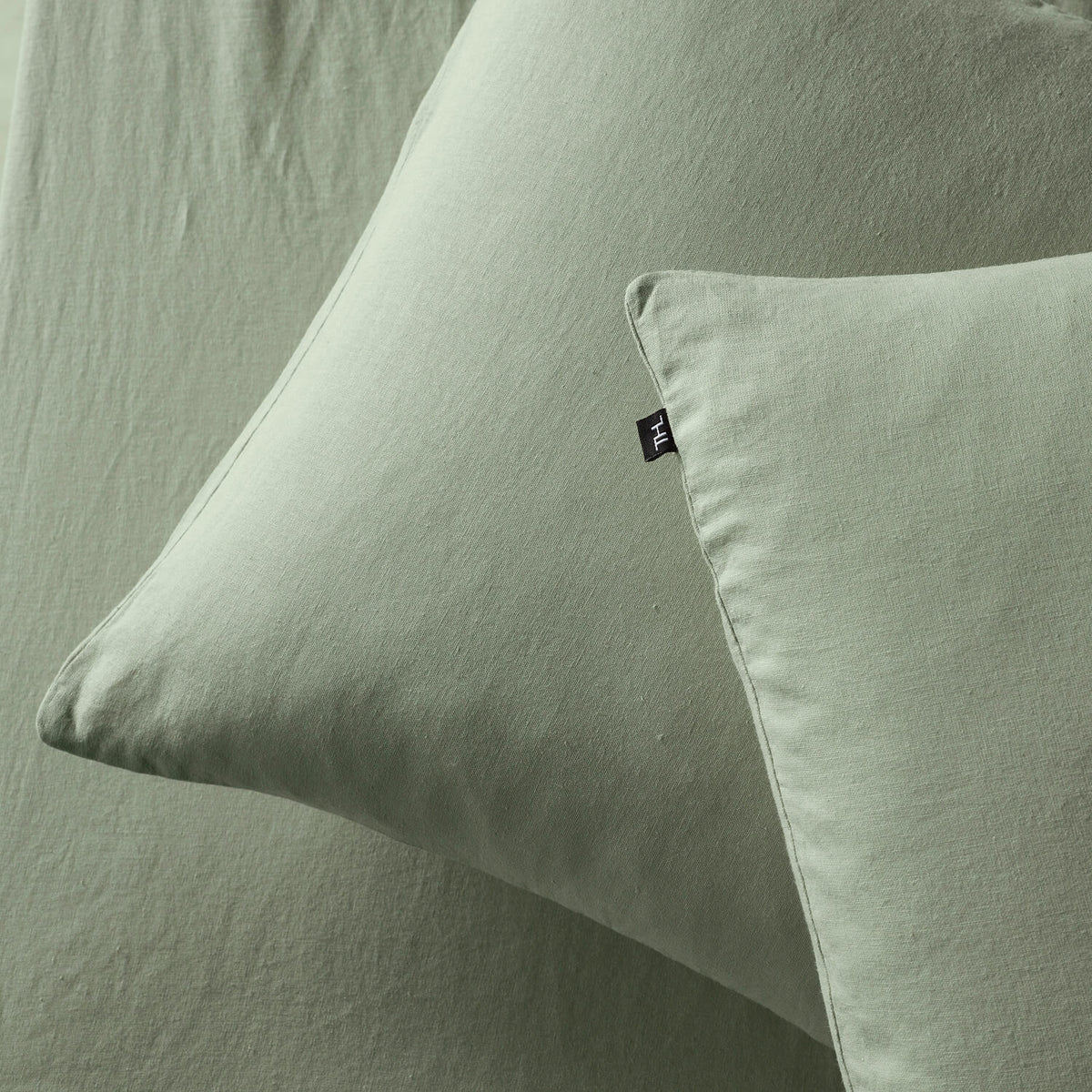 The Honest Label Pure Linen European Pillowcase in Sage with green tones pillowcase product view THL product image 3