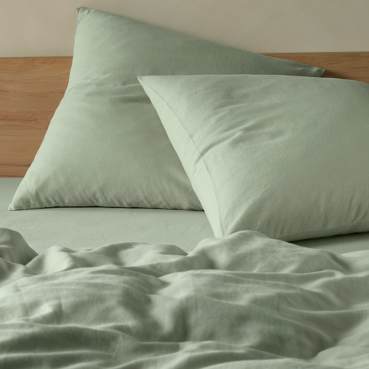 The Honest Label Pure Linen European Pillowcase in Sage with green tones pillowcase product view THL product image 1
