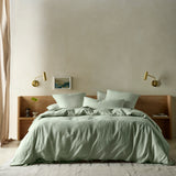 The Honest Label Pure Linen Quilt Cover Set Incl Pillowcases in Sage with green tones pillowcase styled option view