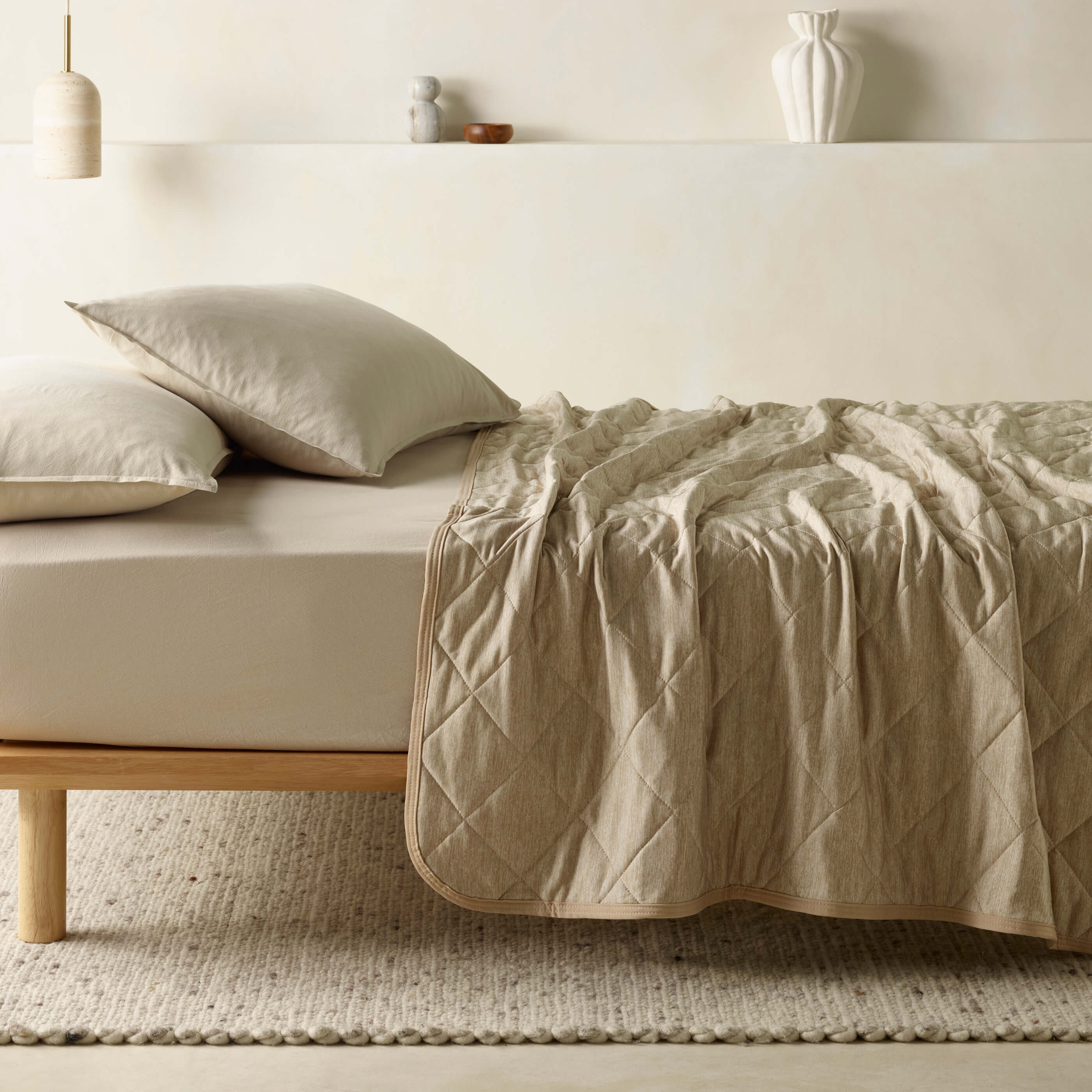 The Honest Label Cooling Throw in Flax with beige tones throw blanket product view